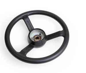 Overmolded steering wheel with soft durometer plastic resin